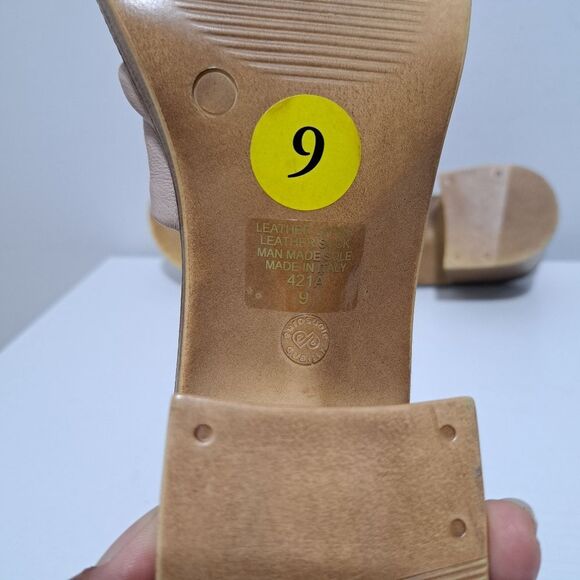 Mila Paoli Knotted Leather Slip On Open Toe Sandal Block Heel Size 9 Rose Pink - Picture 10 of 14